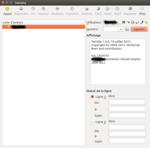 L'interface du logiciel de téléphonie Twinkle