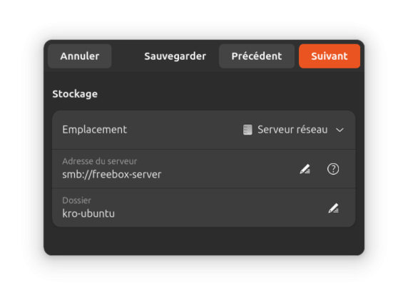 Sauvegarde vers SMB