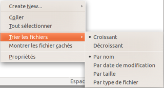 croissant, décroissant, par nom, par date, par taille, par type