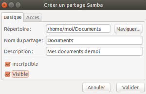 Inscrivez les informations requises pour paramétrer le partage Inscrivez les informations requises pour paramétrer le partage
