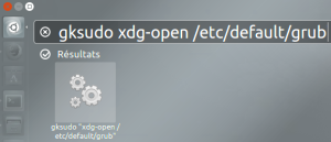 Saisissez l'instruction sous la forme ''gksudo nom du programme'' (ex : ''gksudo xdg-open /etc/default/grub'').