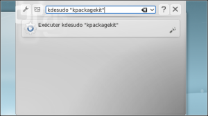 Saisissez l'instruction sous la forme ''gksudo "nom du programme"'' (ex : ''kdesudo "kpackagekit"''). 