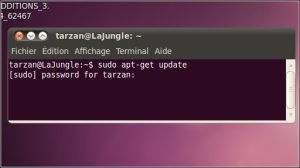 Saisissez l'instruction sous la forme ''sudo <commande>'' (ex : ''sudo apt update''). 