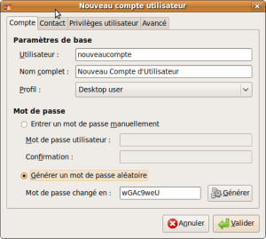 Pour créer un nouveau compte d'utilisateur, renseignez les champs requis.