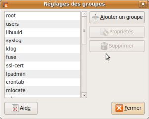 Liste des groupes d'utilisateurs