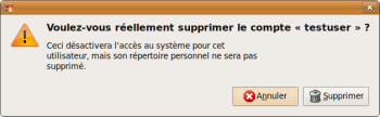 Pour supprimer un compte, il faut en confirmer l'action.