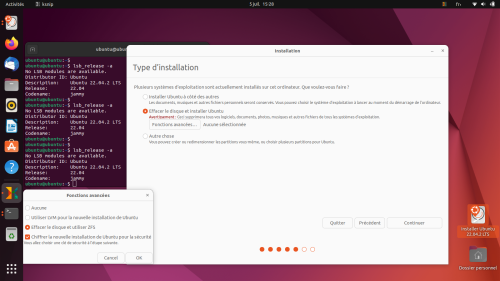Capture d'un écran d'installation d'Ubuntu. Capture d'un écran d'installation d'Ubuntu.