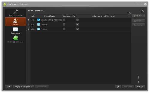 Configuration de Choqok : Création et gestion des comptes Configuration de Choqok : Création et gestion des comptes