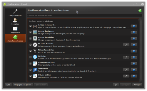 Modules externes à KDE intégrés à Choqok Modules externes à KDE intégrés à Choqok