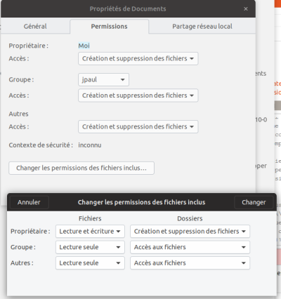 Modifier permissions éléments inclus Modifier permissions éléments inclus