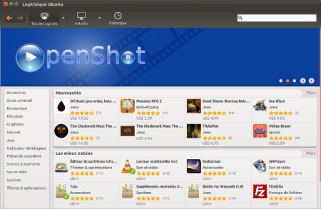 Page de démarrage de la logithèque sous Ubuntu 11.10