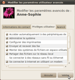 Onglet "Privilèges utilisateur"